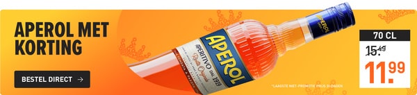 70 cl aperol van &euro;15,49 voor&nbsp;&euro;11,99